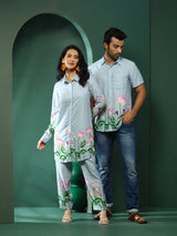 Blue Pichwai Print Couple Combo Set - Elganza