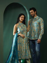 Cream Shibori Print Couple Combo Set - Elganza