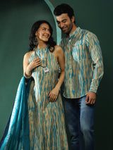 Cream Shibori Print Couple Combo Set - Elganza