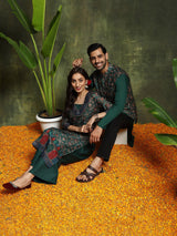 Green Floral Print Couple Combo - Elganza
