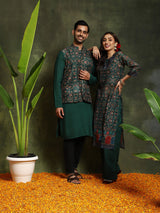Green Floral Print Couple Combo - Elganza