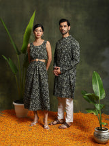 Green Floral Print Couple Combo Set - Elganza