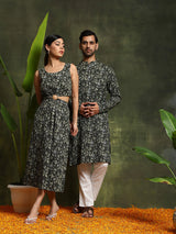 Green Floral Print Couple Combo Set - Elganza