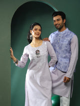 Lavender Embroidered Couple Combo Set - Elganza