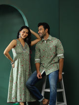 Pastel Green Bandhani Print Couple Combo Set - Elganza