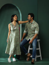 Pastel Green Bandhani Print Couple Combo Set - Elganza
