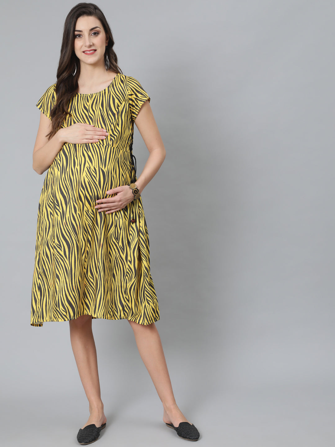 Yellow & Black Animal Print Dress - Elganza