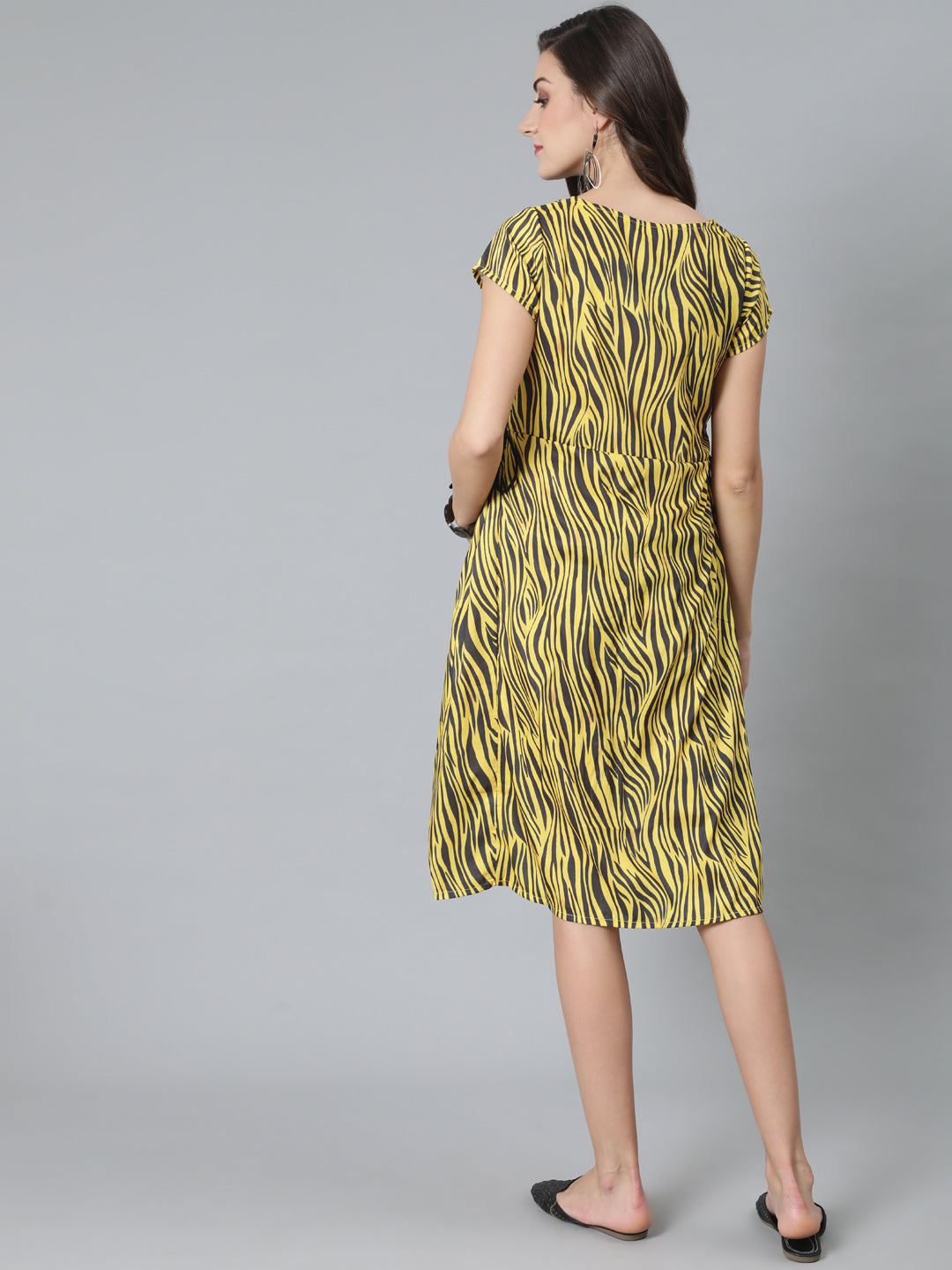 Yellow & Black Animal Print Dress - Elganza