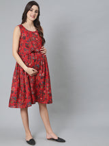Red Floral Print Dress - Elganza