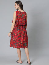 Red Floral Print Dress - Elganza