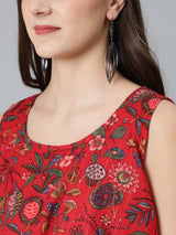 Red Floral Print Dress - Elganza