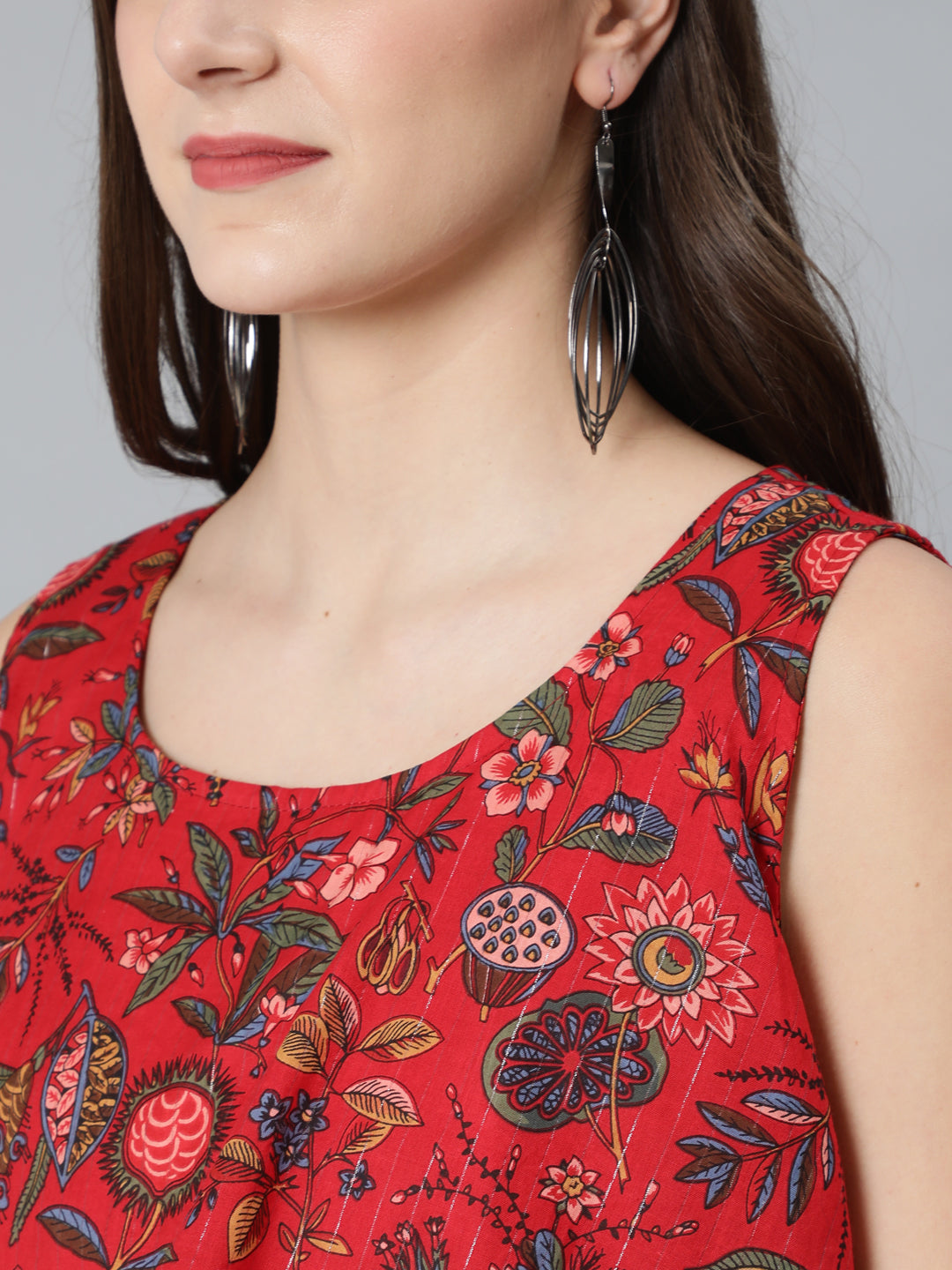 Red Floral Print Dress - Elganza