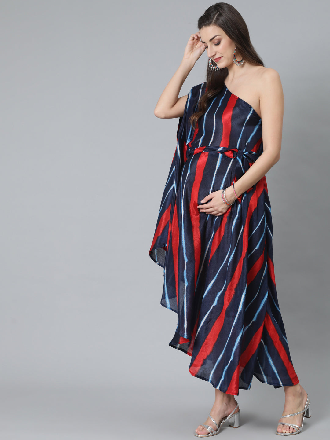 Blue Leheriya Print One Shoulder Dress - Elganza