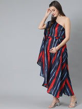 Blue Leheriya Print One Shoulder Dress - Elganza