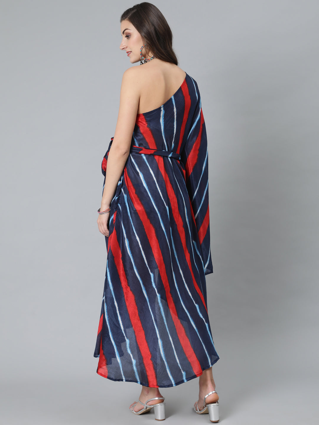 Blue Leheriya Print One Shoulder Dress - Elganza