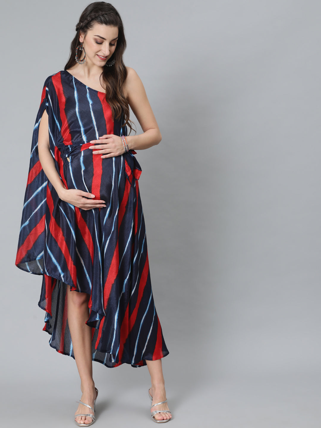 Blue Leheriya Print One Shoulder Dress - Elganza