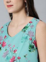 Blue Floral Print Maxi Dress - Elganza