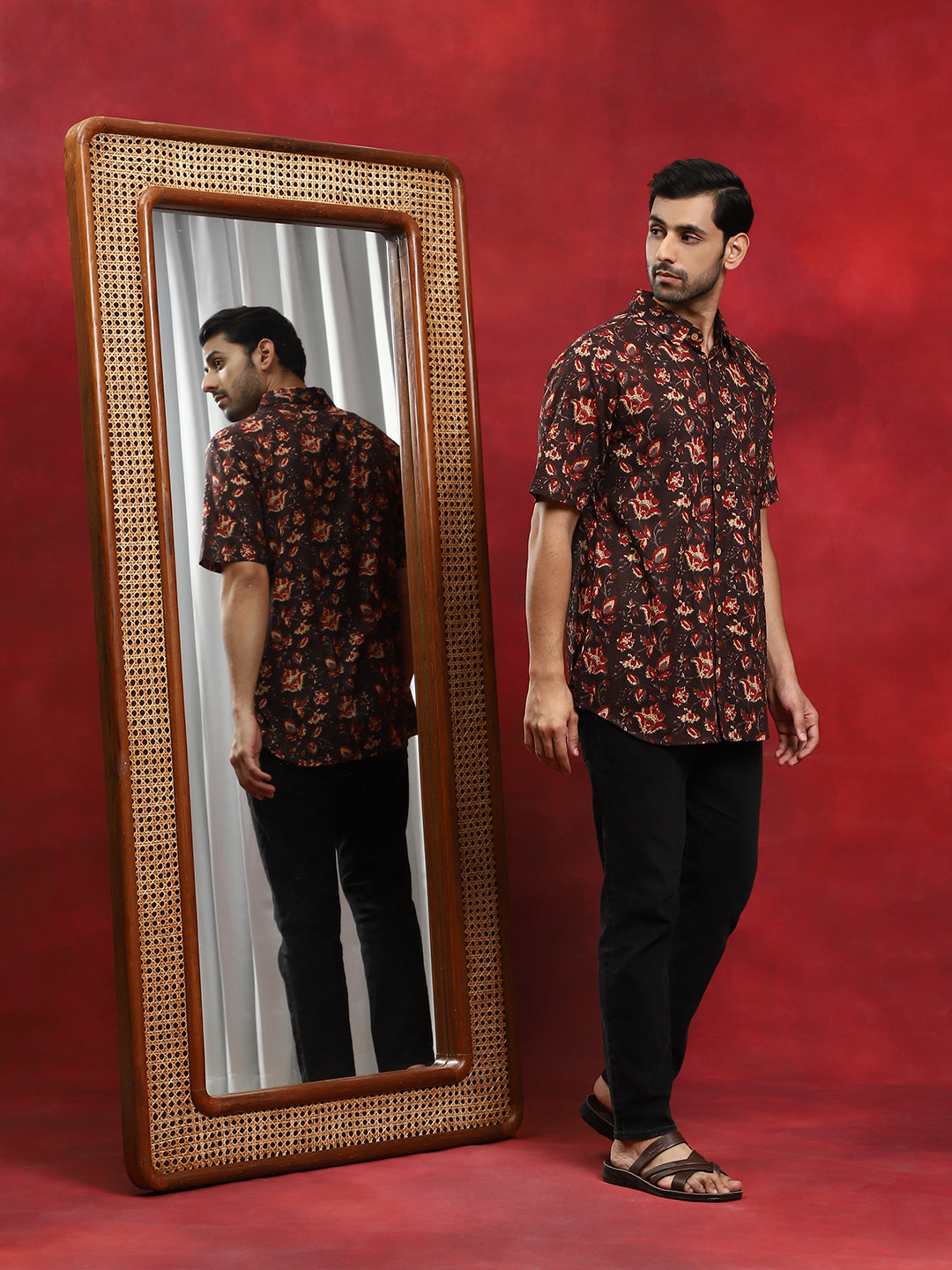 Brown Floral Printed Shirt - Elganza