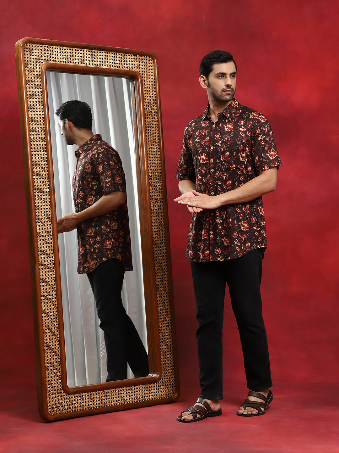 Brown Floral Printed Shirt - Elganza