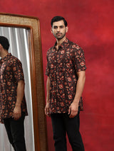 Brown Floral Printed Shirt - Elganza