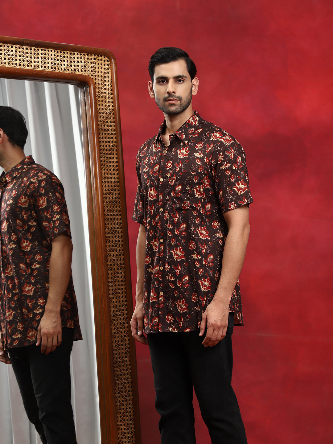 Brown Floral Printed Shirt - Elganza