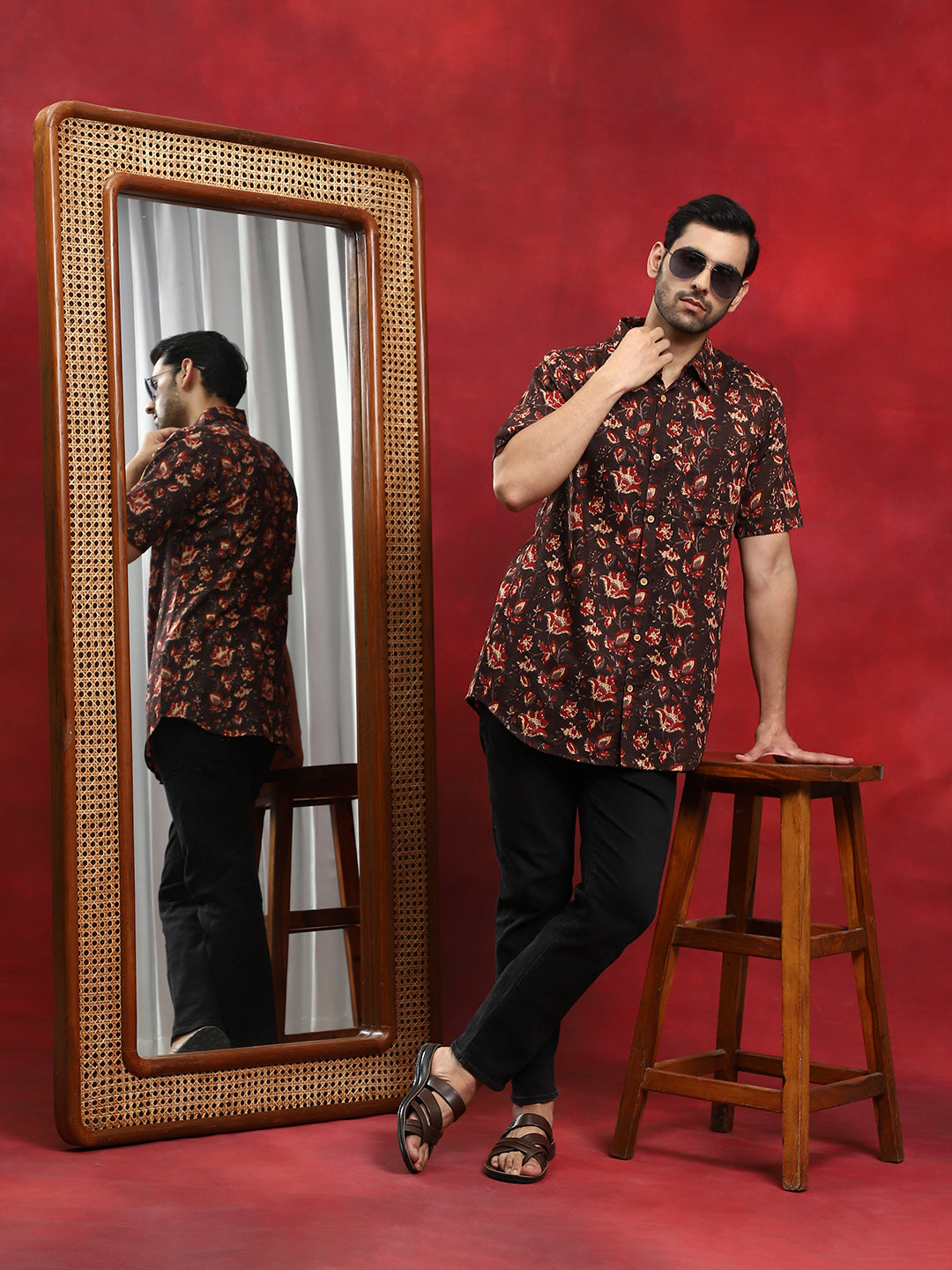 Brown Floral Printed Shirt - Elganza