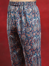 Blue Printed Pathani Kurta With Pyjama - Elganza