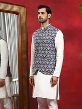 Navy Blue & White Printed Couple Combo Set - Elganza