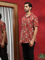 Maroon Floral Print Shirt - Elganza
