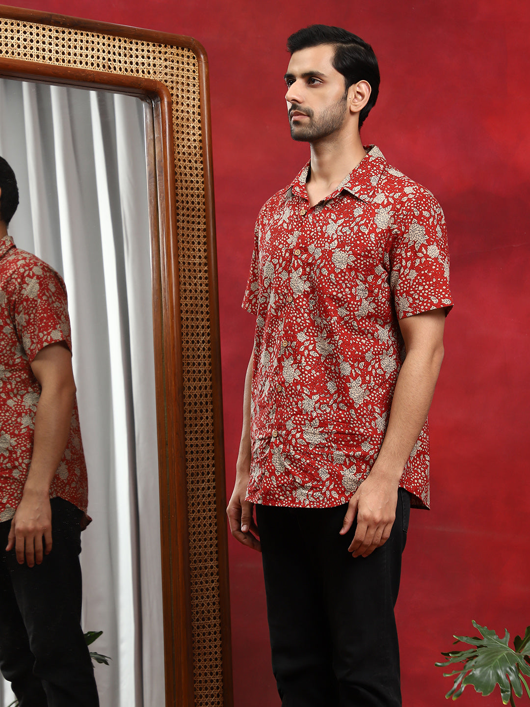 Maroon Floral Print Shirt - Elganza