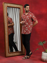 Maroon Floral Print Shirt - Elganza