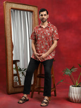 Maroon Floral Print Shirt - Elganza