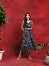 Navy Blue Floral Print Couple Combo Set - Elganza