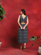 Navy Blue Floral Print Couple Combo Set - Elganza