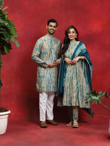 Cream Shibori Print Couple Combo Set - Elganza