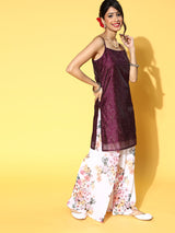 Purple Gold Print Kurta Palazzo With Dupatta - Elganza