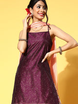 Purple Gold Print Kurta Palazzo With Dupatta - Elganza