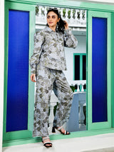 Grey Floral Print Co-Ord Set - Elganza