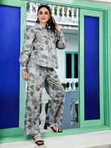 Grey Floral Print Co-Ord Set - Elganza