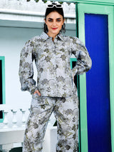Grey Floral Print Co-Ord Set - Elganza