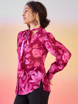 Burgundy Floral Print Shirt - Elganza