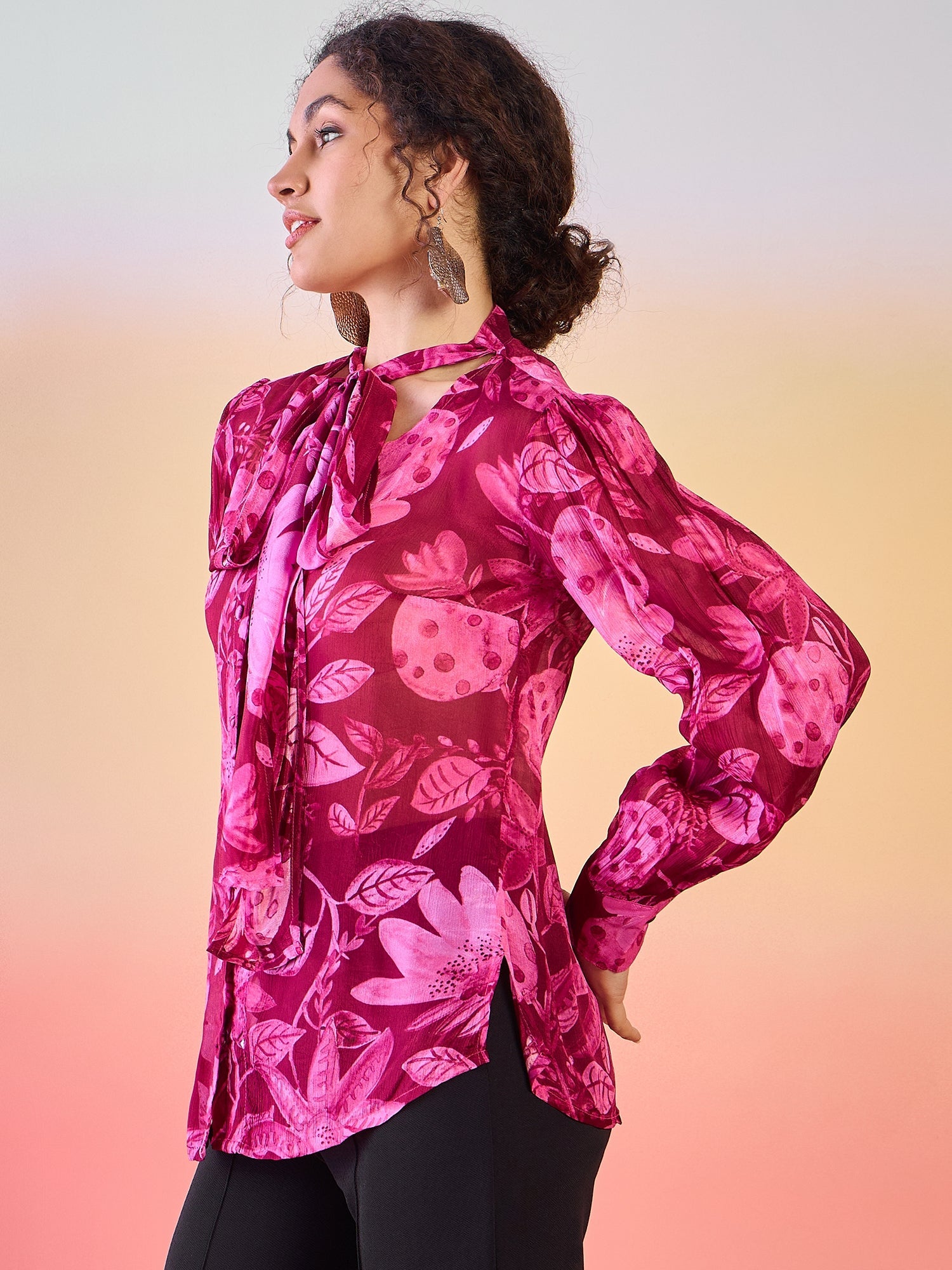 Burgundy Floral Print Shirt - Elganza