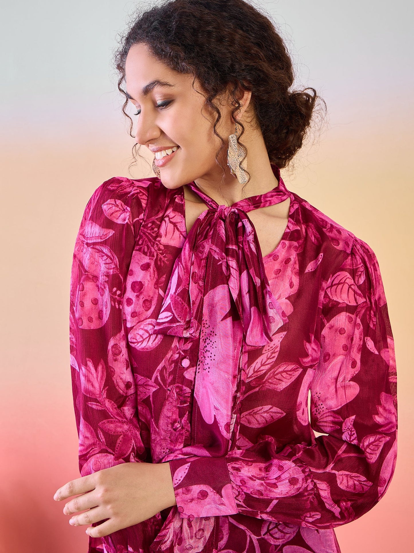 Burgundy Floral Print Shirt - Elganza