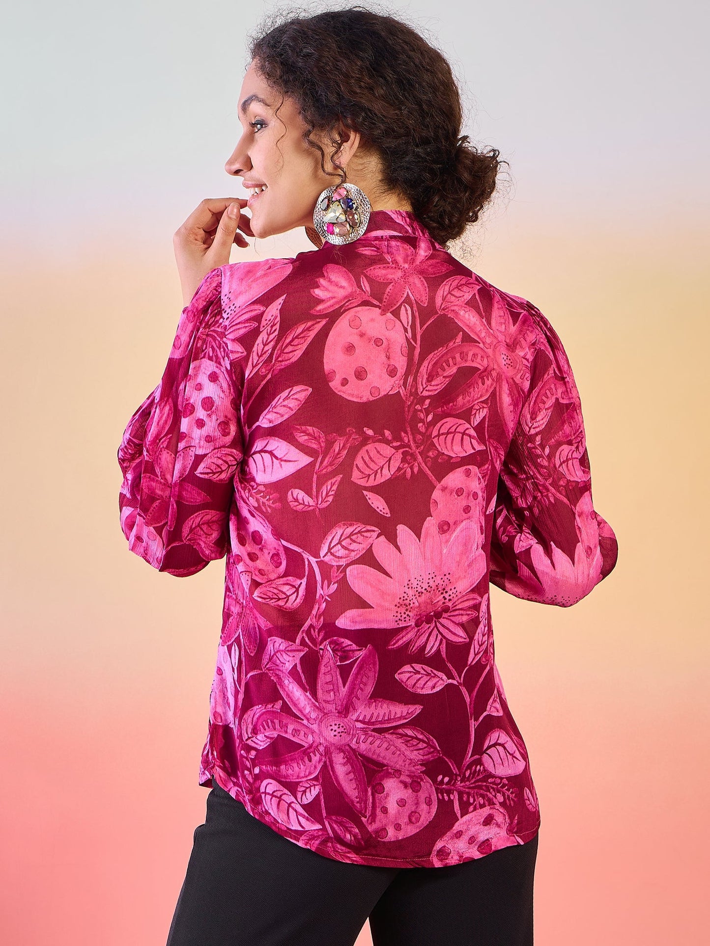 Burgundy Floral Print Shirt - Elganza