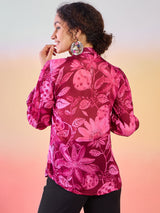 Burgundy Floral Print Shirt - Elganza