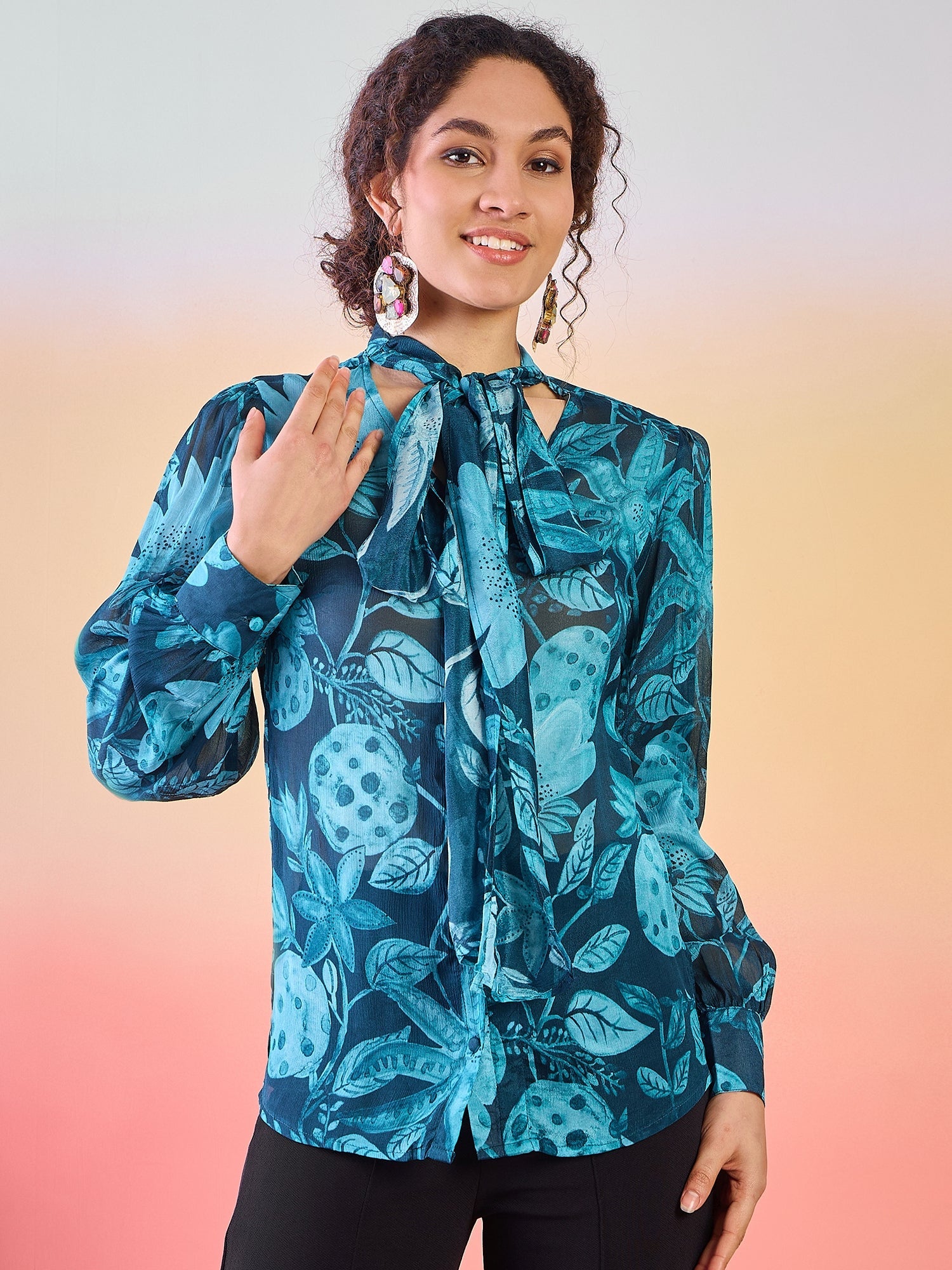 Blue Floral Print Shirt - Elganza