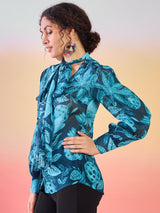 Blue Floral Print Shirt - Elganza