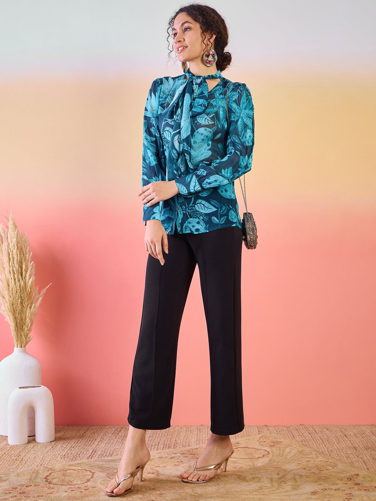 Blue Floral Print Shirt - Elganza