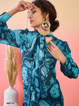 Blue Floral Print Shirt - Elganza