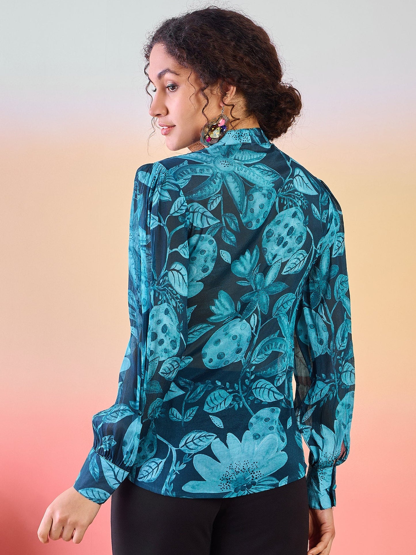 Blue Floral Print Shirt - Elganza